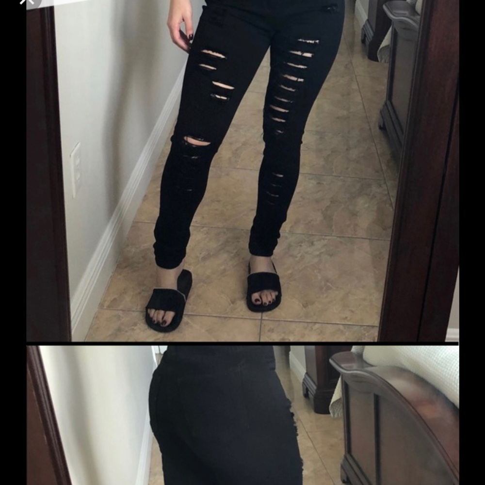 Encore Distressed Jeans, Black, Size 5